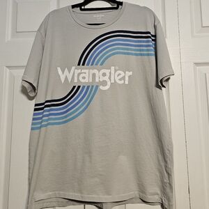 Wrangler Men’s XXL Retro Blue Wavy Logo Graphic Tee - Gray